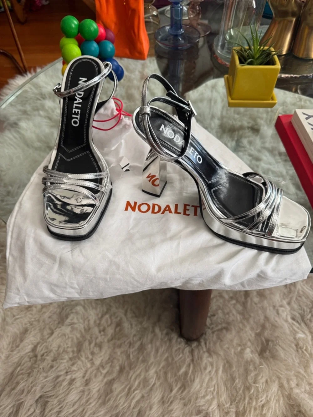 Nodaleto Angel F Metallic Silver Sandals Heels